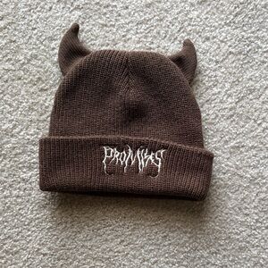 Brown Knit Beanie with Horns
